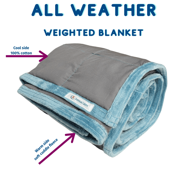 SensaCalm Weighted Blanket - Full Size (56" x 72") For Adults Classic Weighted Blanket All Weather Gray cotton/ Saltwater cuddle